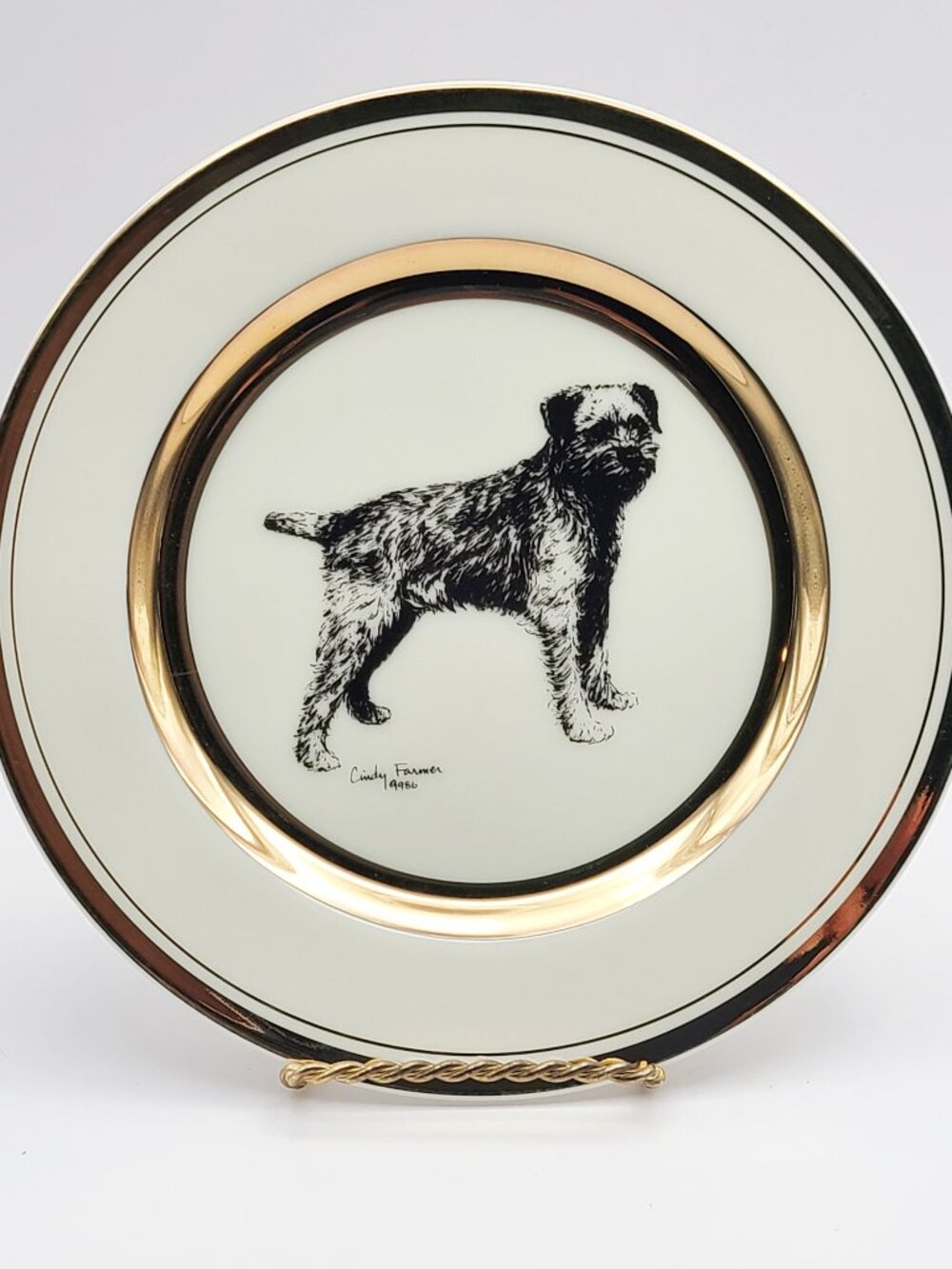 Vintage Cindy Farmer Border Terrier Porcelain by Rosalinde Plate 7.5"